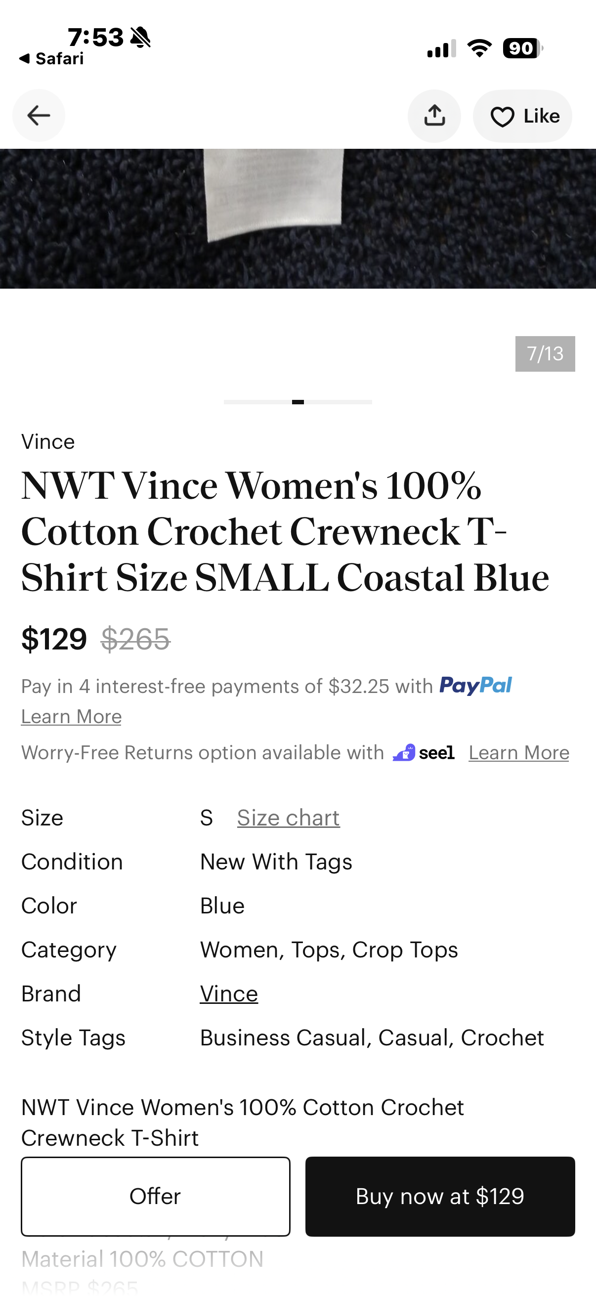 Vince Navy Crochet T-shirt