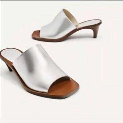 Zara Silver Leather Mules