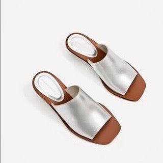 Zara Silver Leather Mules
