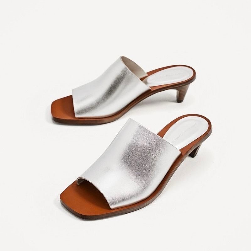 Zara Silver Leather Mules