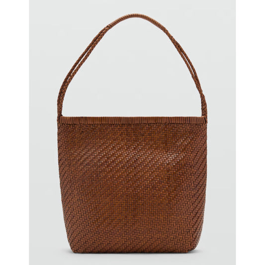 Mango Braided Leather Shoulder Bag