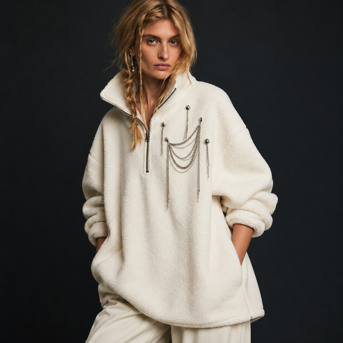 Free People Fleece Quarter Zip
