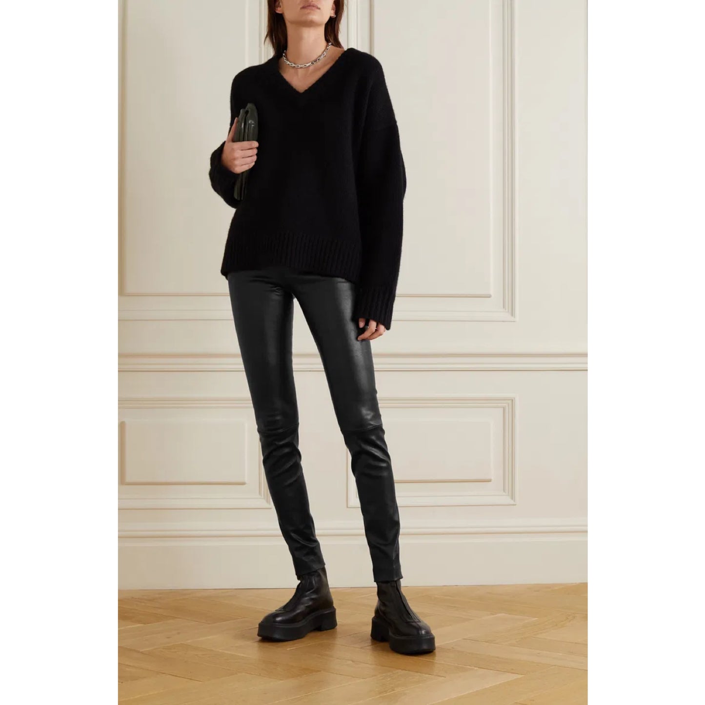 The Row Black Leather Leggings