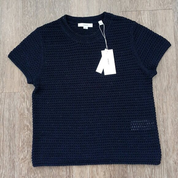 Vince Navy Crochet T-shirt