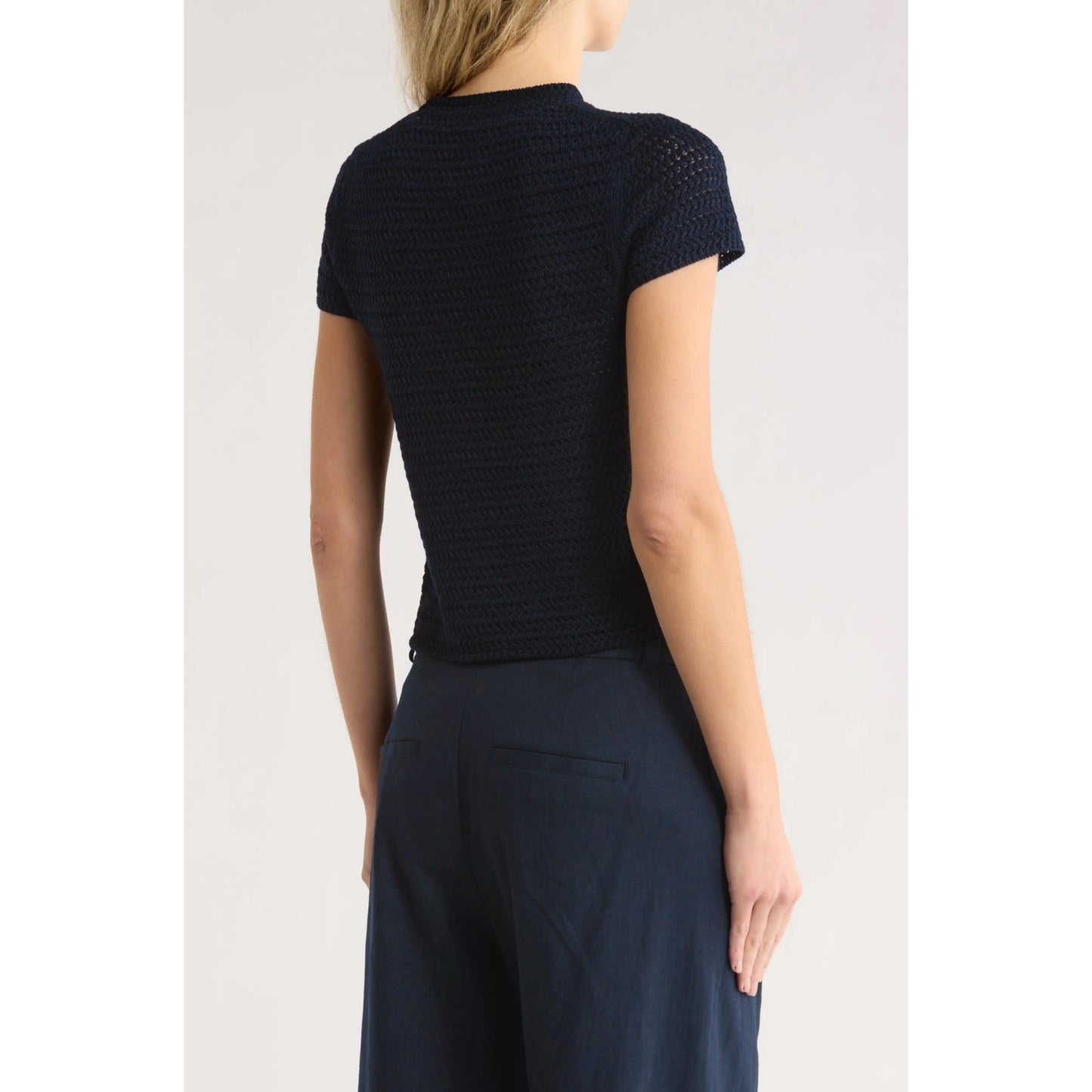 Vince Navy Crochet T-shirt