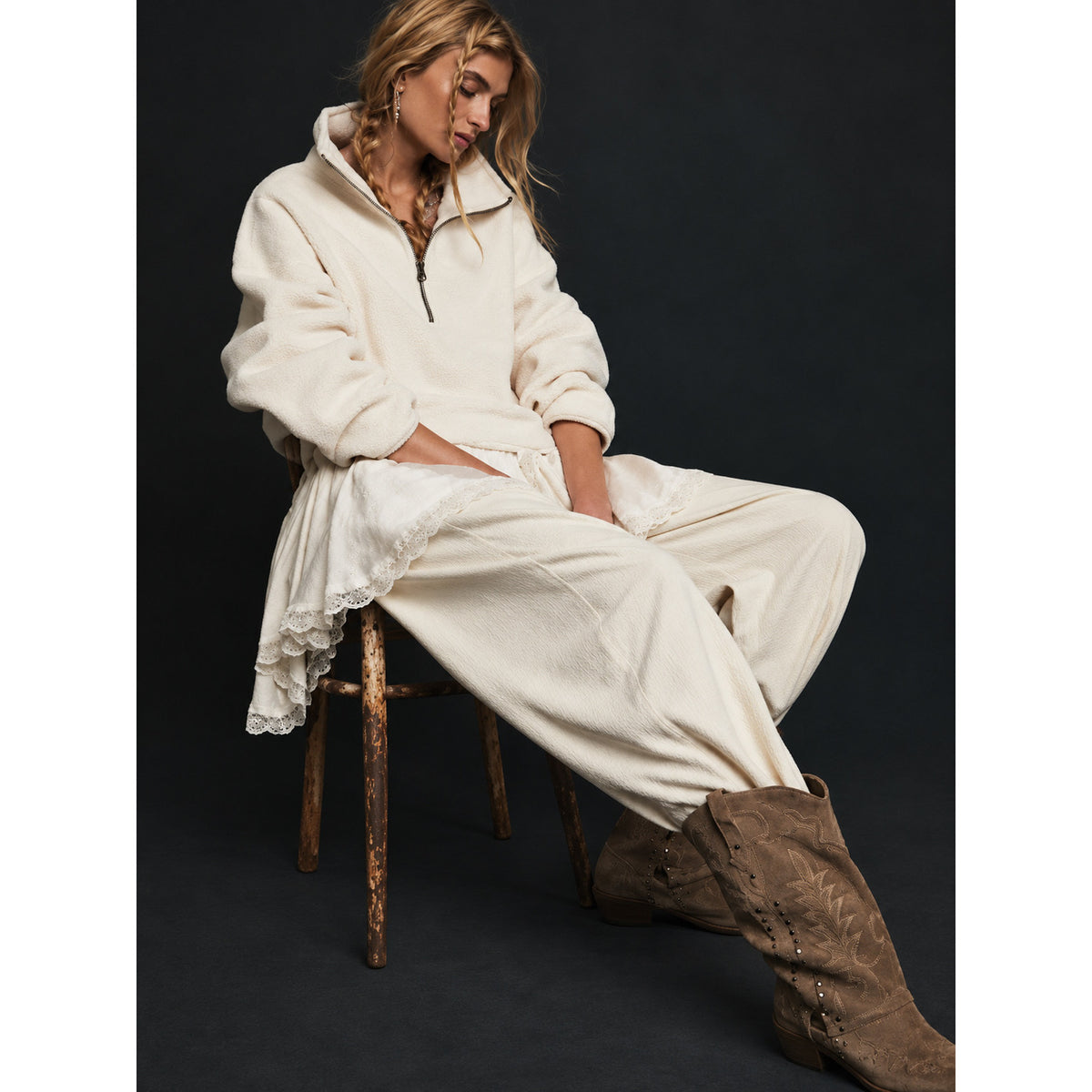 Free People Fleece Quarter Zip