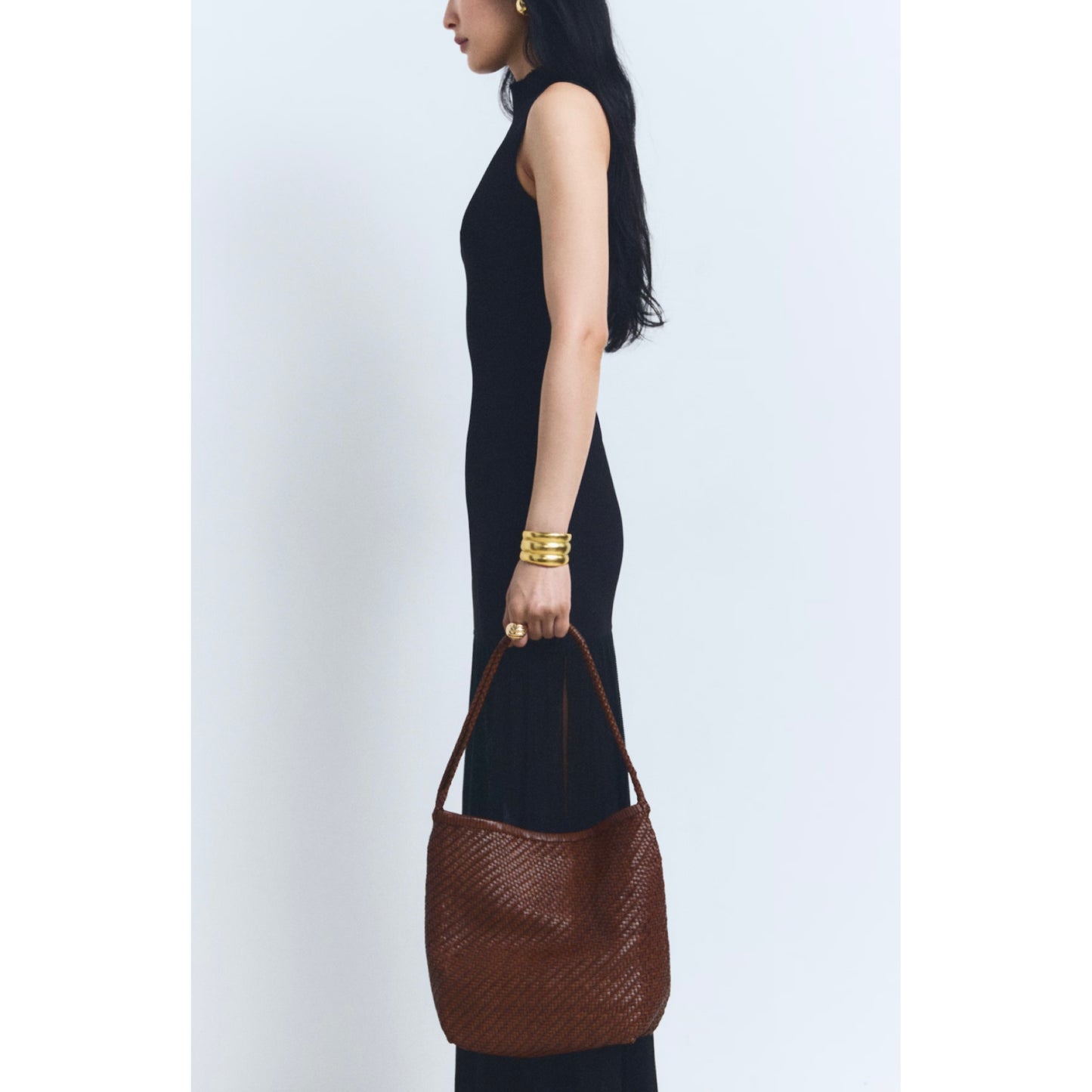 Mango Braided Leather Shoulder Bag