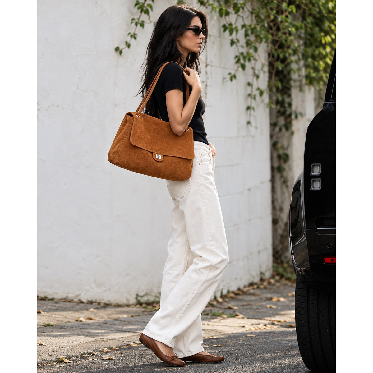 Suede Flap Bag