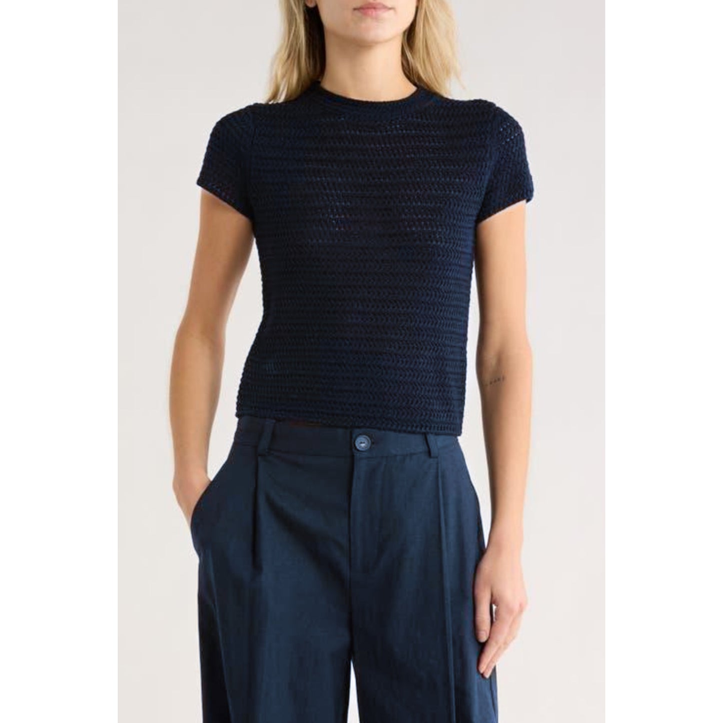 Vince Navy Crochet T-shirt