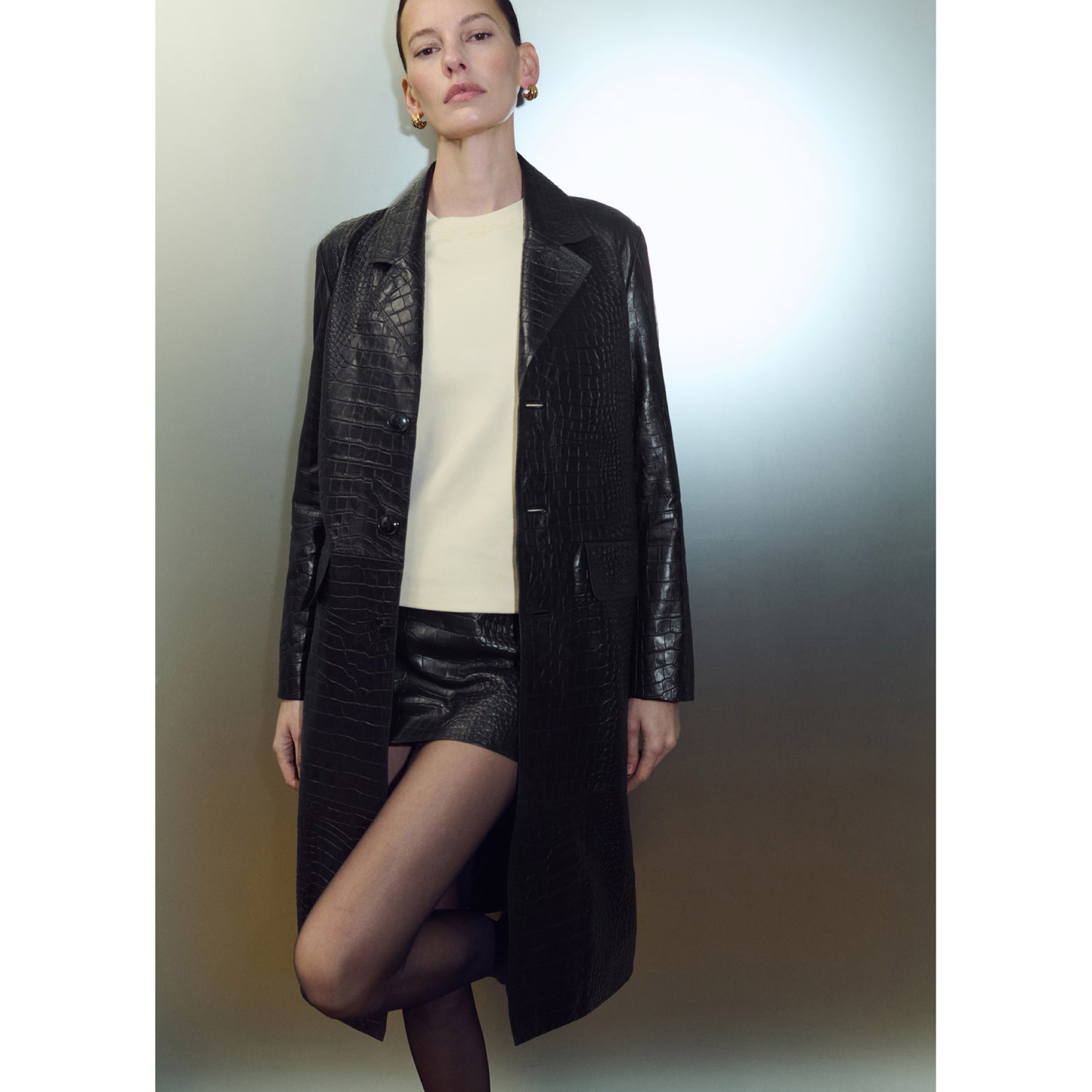 Mango Croc Leather Coat