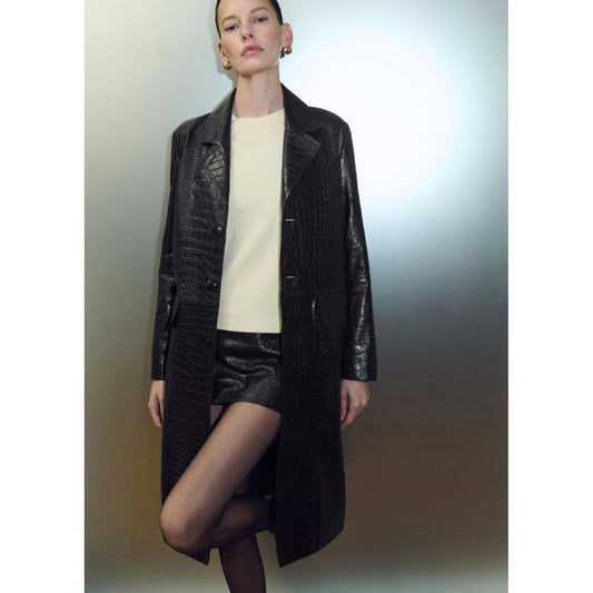 Mango Croc Leather Coat