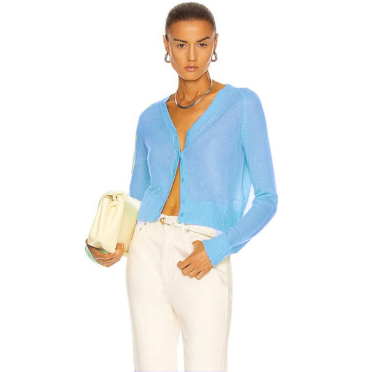 Re/Done 60s Slim Cardigan in Sky Blue