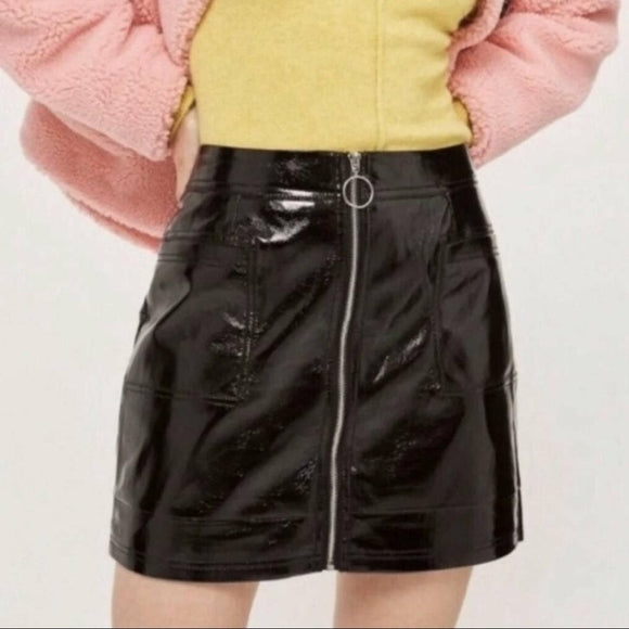 Topshop Patent Faux Leather Skirt with Zipper