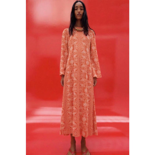 Zara Long Embroidered Dress
