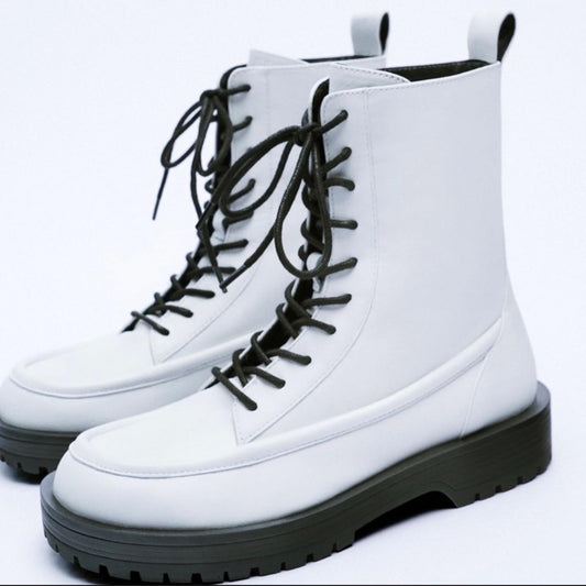 Zara Leather Lace Up Ankle Boots