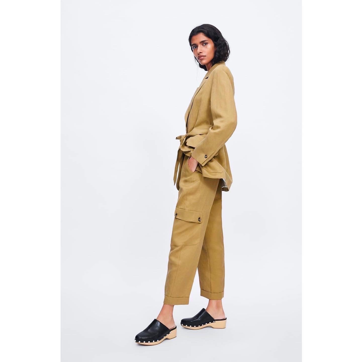 Zara Linen Blend Cargo Pants