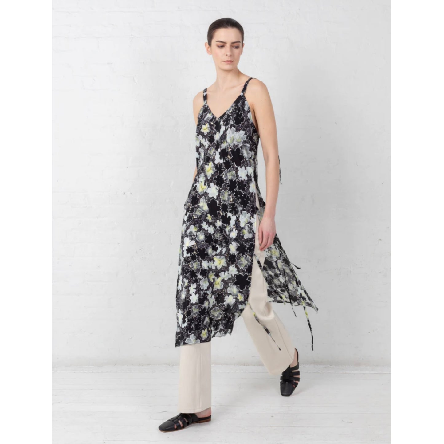 Deveaux New York Cecil Layered Floral Print Silk Dress