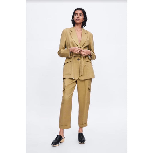 Zara Linen Blend Cargo Pants