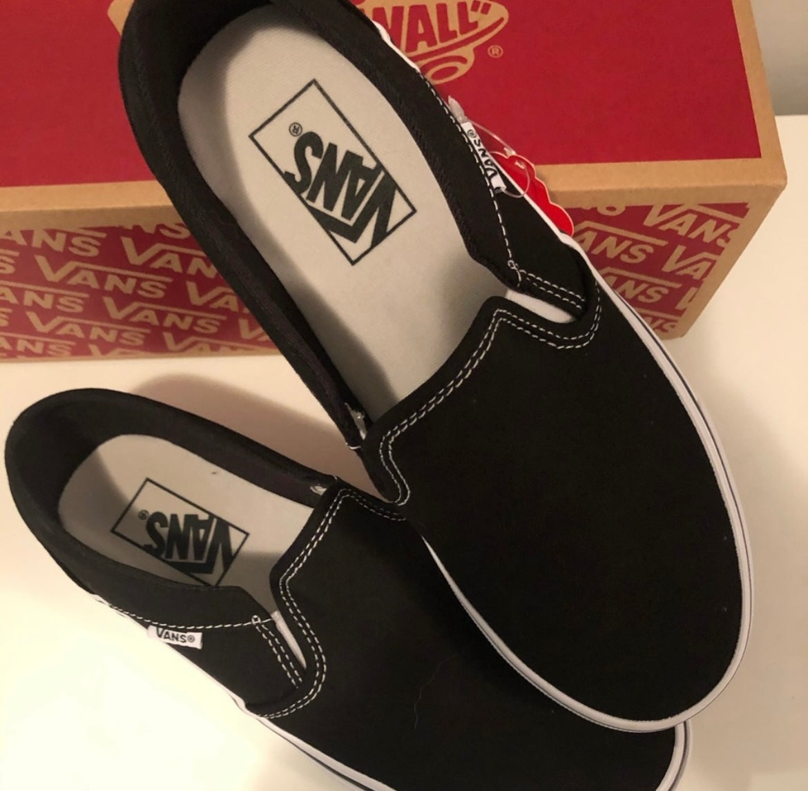 Vans Asher Canvas Black and White Slip on Sneakers