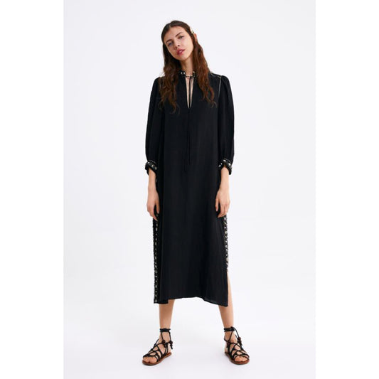 Zara Linen Maxi Dress with Shell Details